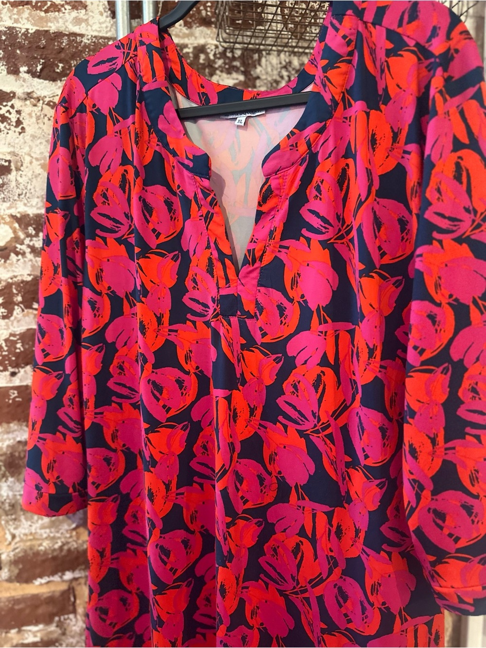 Mary Square Vibrant Pink & Red Floral Shift Dress, Size XL - Picture 4 of 5
